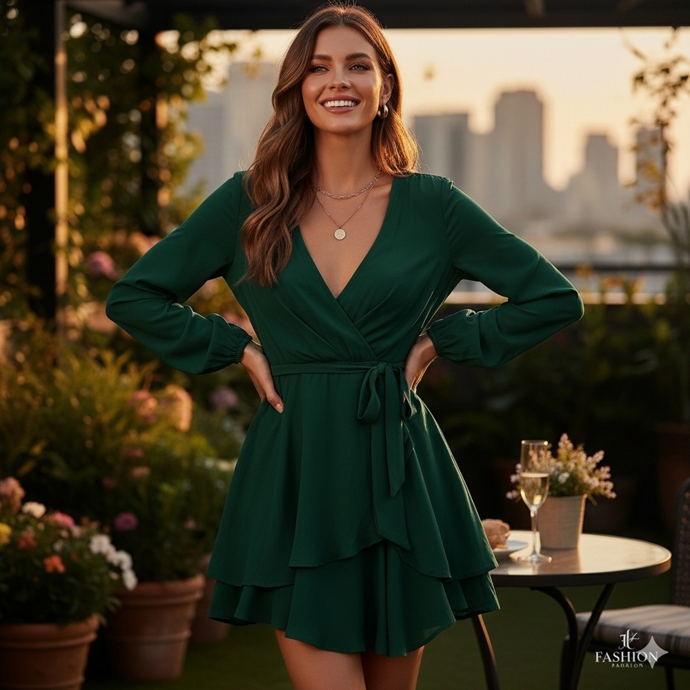 Dark Green Rib Knit Wrap dress/ Maternity Blouse